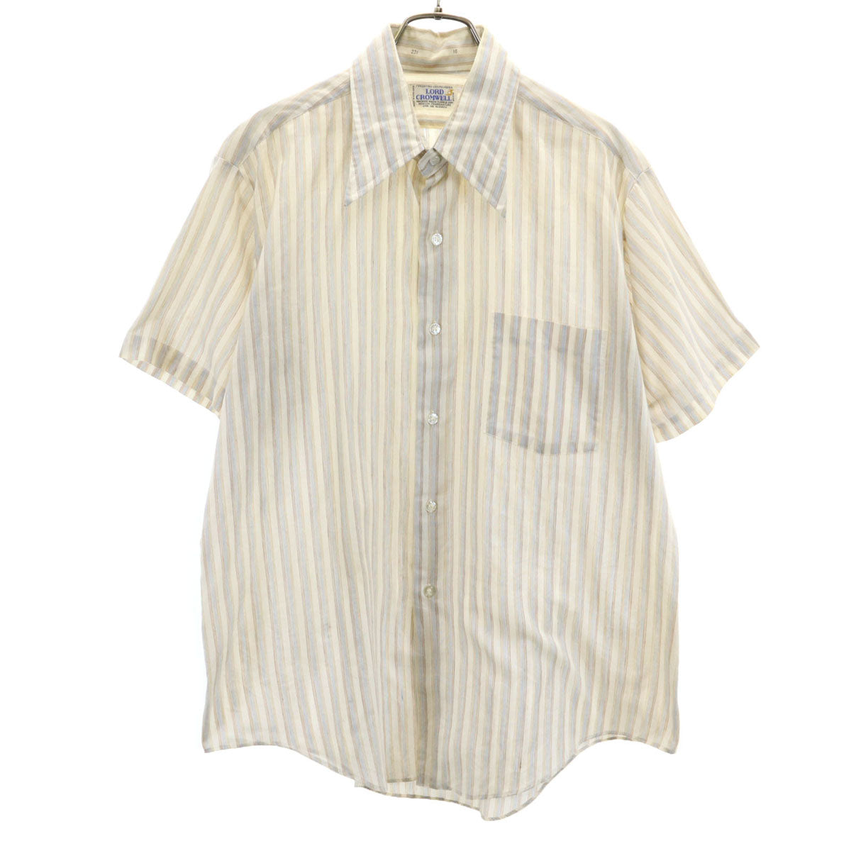 LORD CROMWELL 70s ヴィンテージ ボーダー柄 半袖 シャツ 16 ベージュ系 メンズ