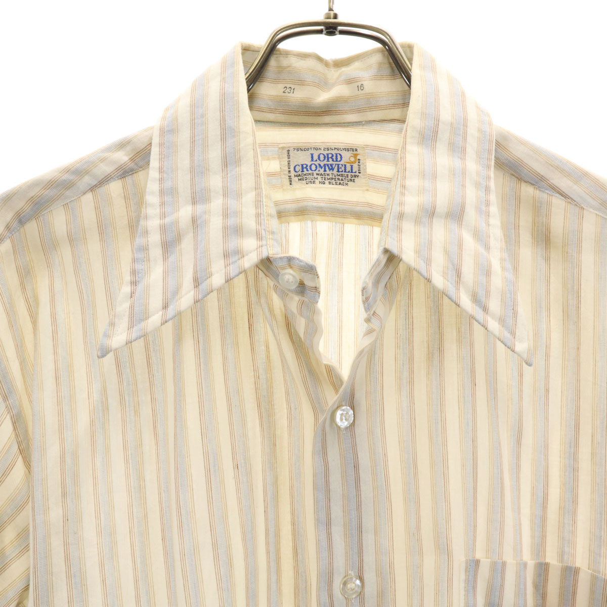 LORD CROMWELL 70s ヴィンテージ ボーダー柄 半袖 シャツ 16 ベージュ系 メンズ