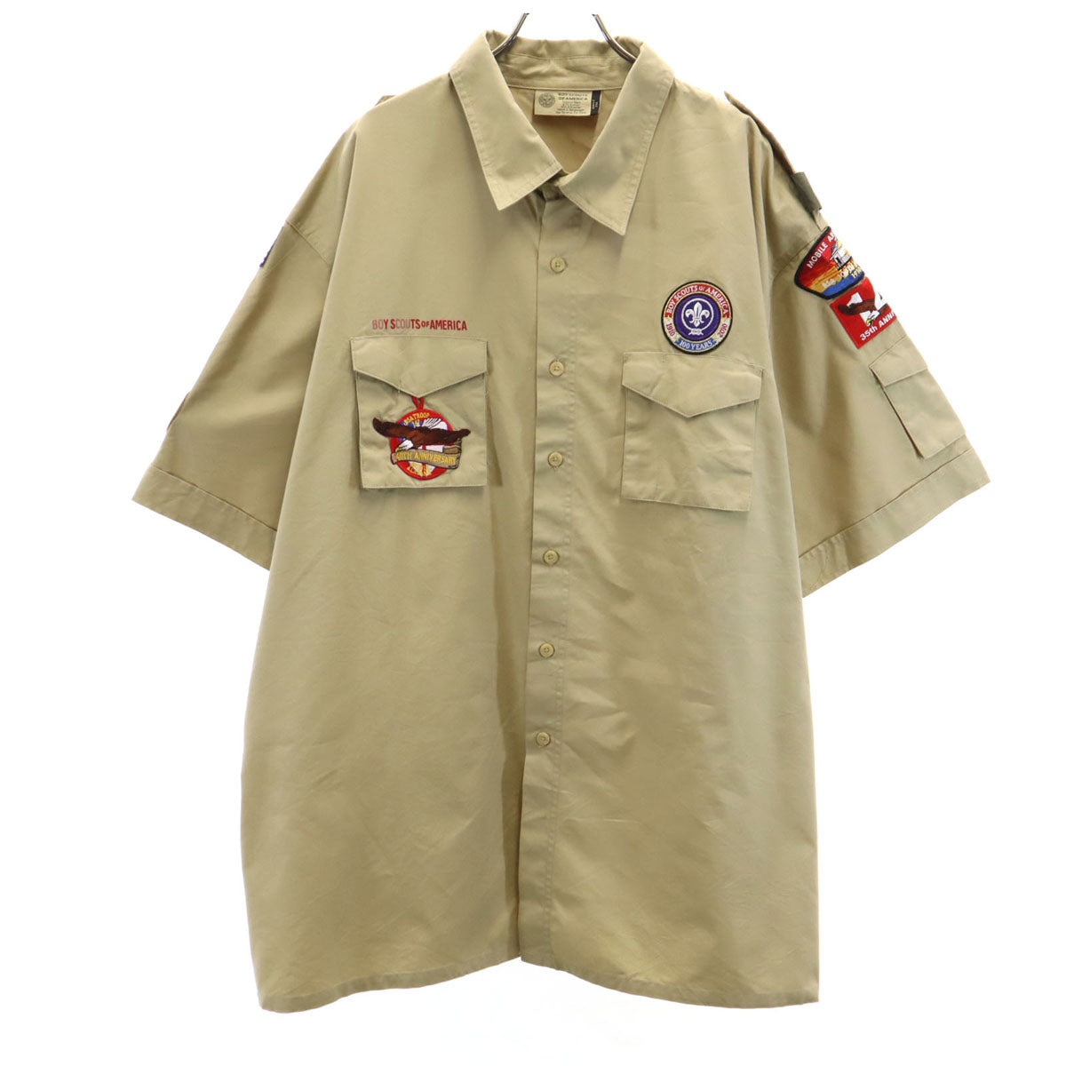 BOY SCOUTS OF AMERICA ボーイスカウト 半袖 ワークシャツ 2XL ベージュ系 ビックサイズ メンズ