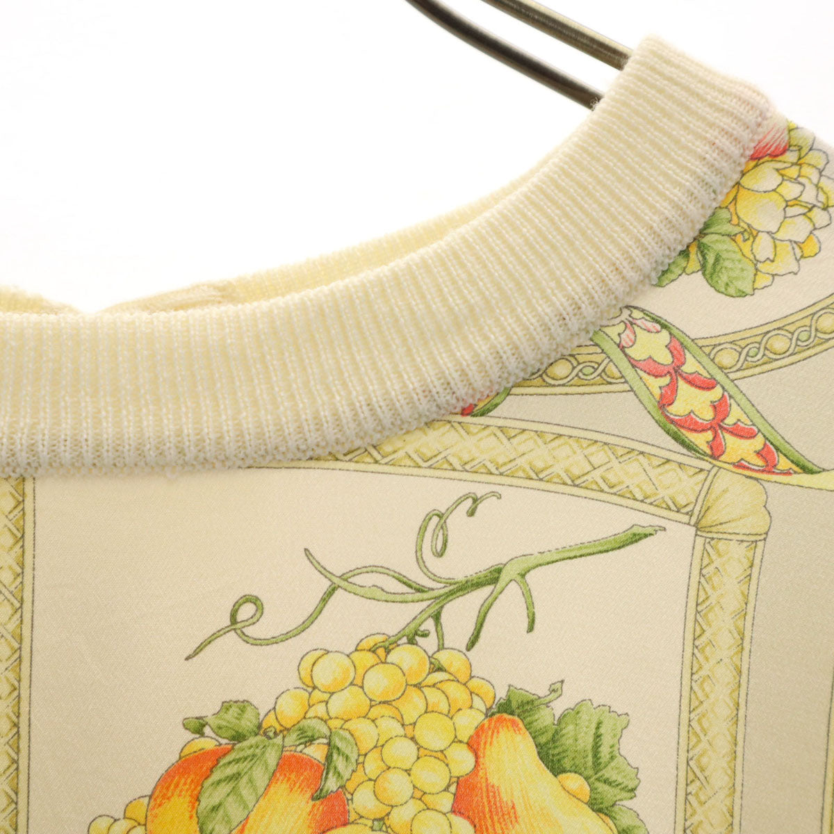 Salvatore Ferragamo サルヴァトーレフェラガモ 90s イタリア製 オールド 花柄切替 半袖 ニット M 生成り レディース