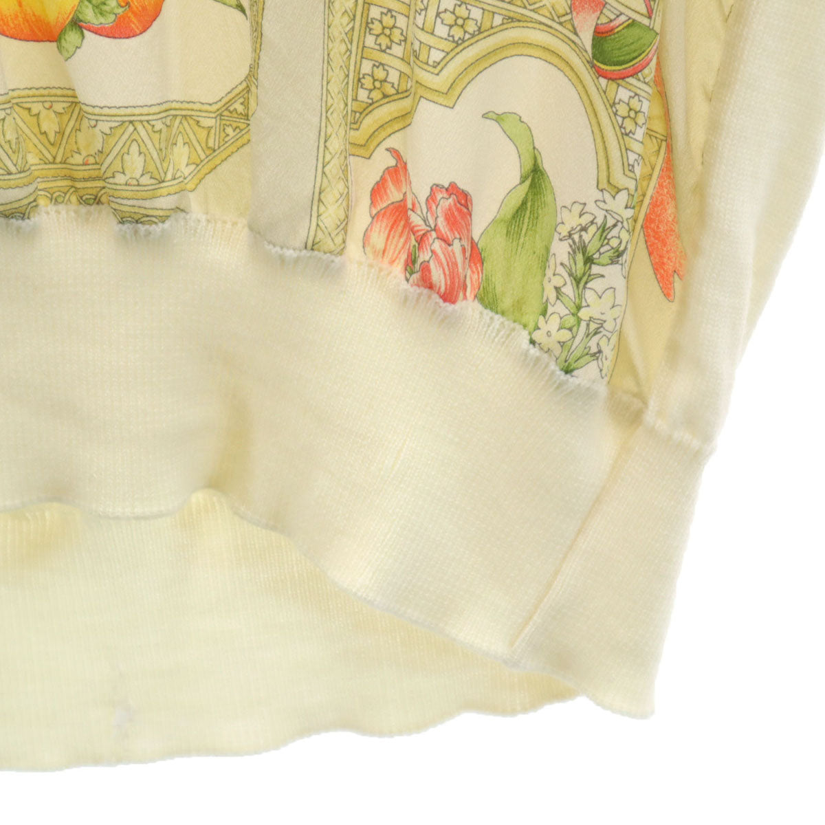 Salvatore Ferragamo サルヴァトーレフェラガモ 90s イタリア製 オールド 花柄切替 半袖 ニット M 生成り レディース