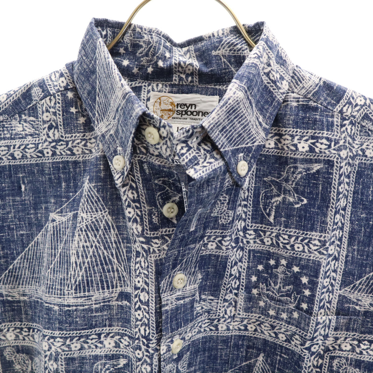 reyn spooner レインスプーナー 70s 80s ヴィンテージ 金タグ 半袖 ハーフボタン シャツ 14 ブルー系 キッズ