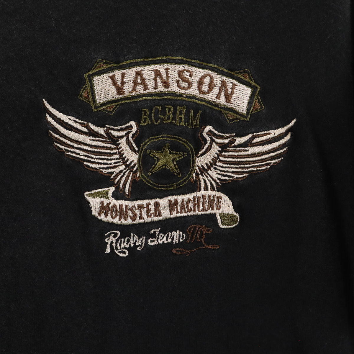 VANSON バンソン バック フライングスター 刺繍 半袖 Tシャツ M ブラック メンズ