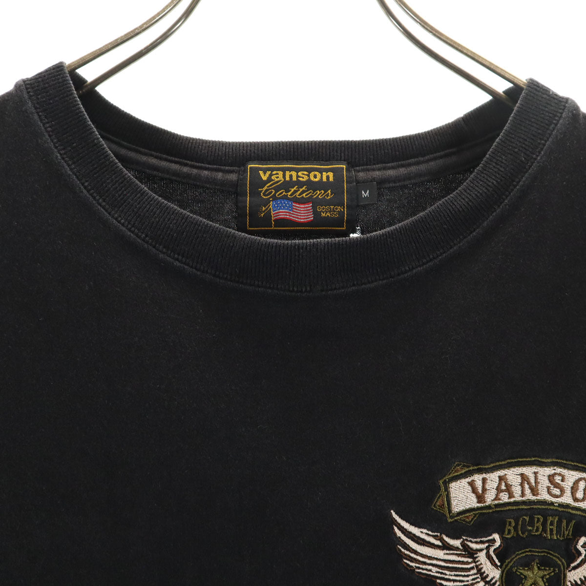 VANSON バンソン バック フライングスター 刺繍 半袖 Tシャツ M ブラック メンズ