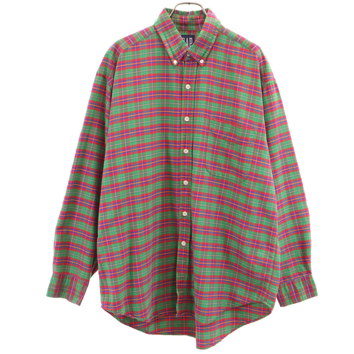 GAP ギャップ 90s オールド チェック柄 長袖 ボタンダウンシャツ L グリーン メンズ
