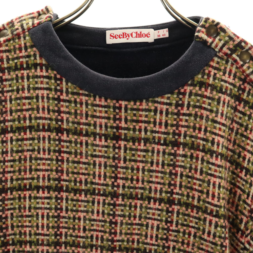 SEE BY CHLOE シーバイクロエ 長袖 バスケットウィーブ切替 トレーナー 40 チャコール レディース