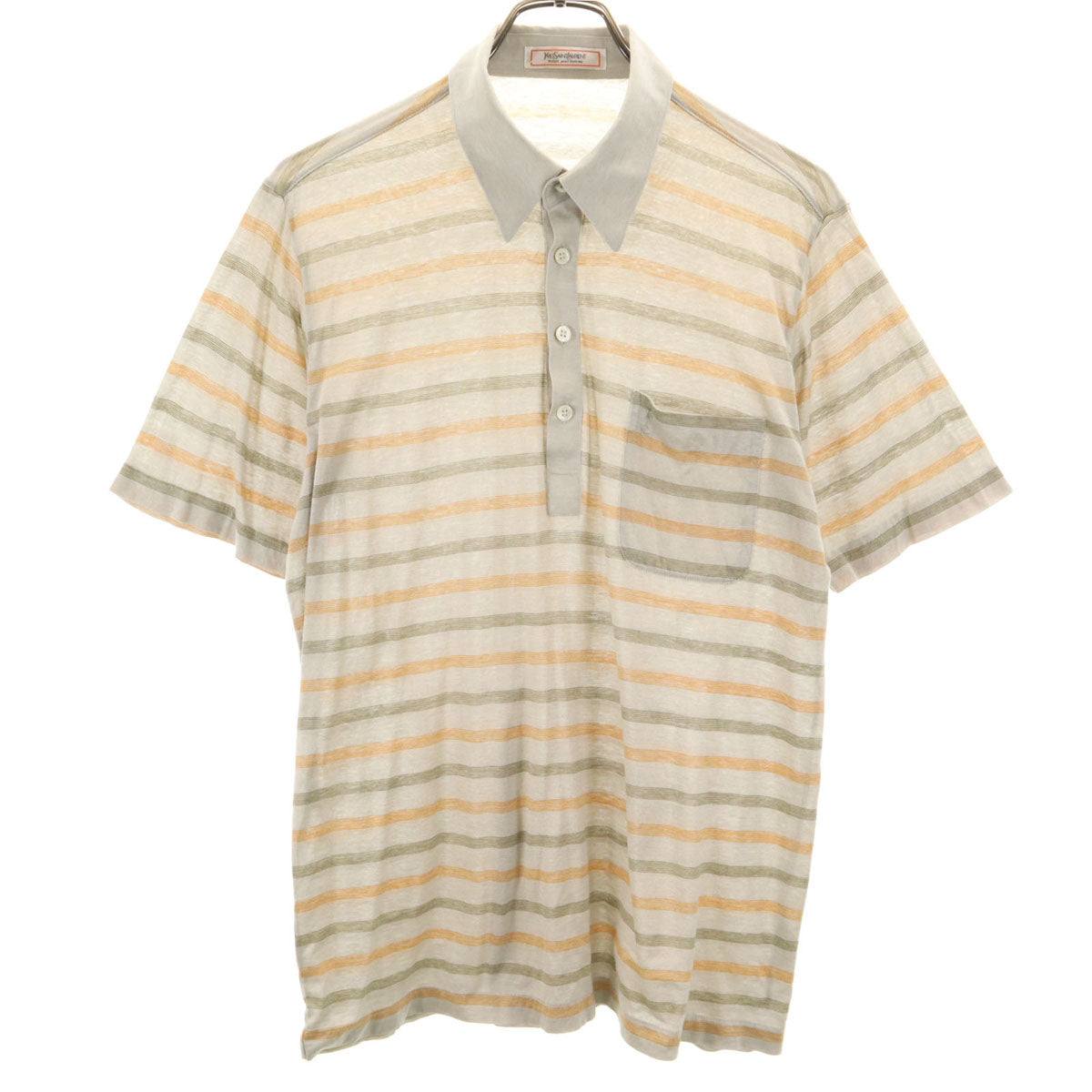 YVES SAINT LAURENT イヴサンローラン 90s オールド ボーダー柄 半袖 ポロシャツ L グレージュ メンズ
