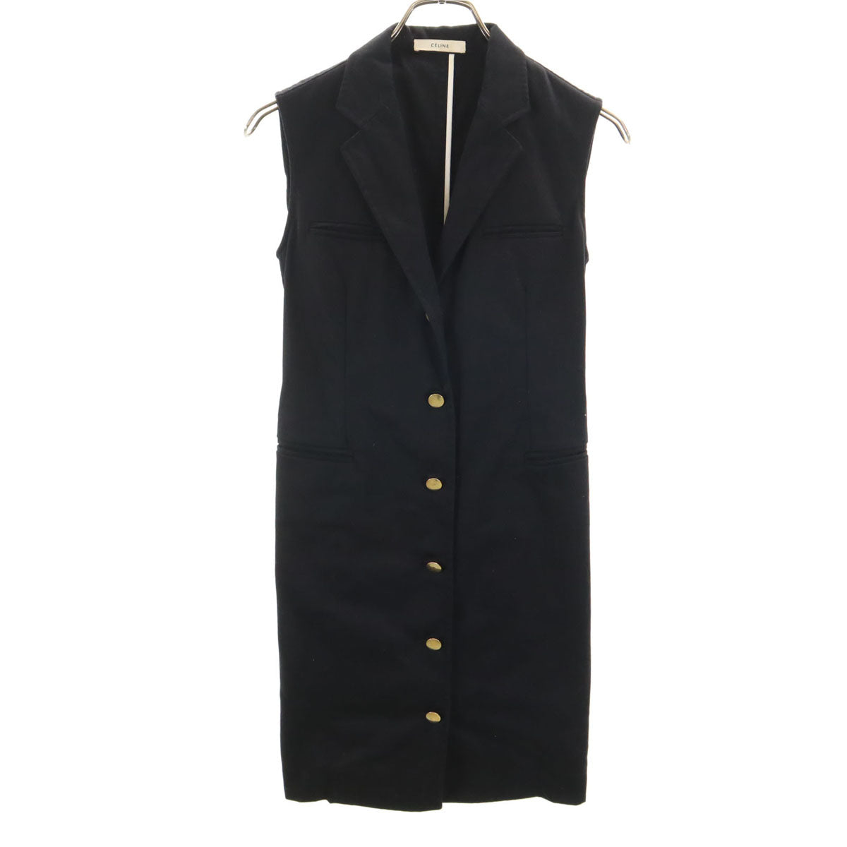 CELINE セリーヌ フランス製 半袖 ロング ベスト 36 ブラック レディース