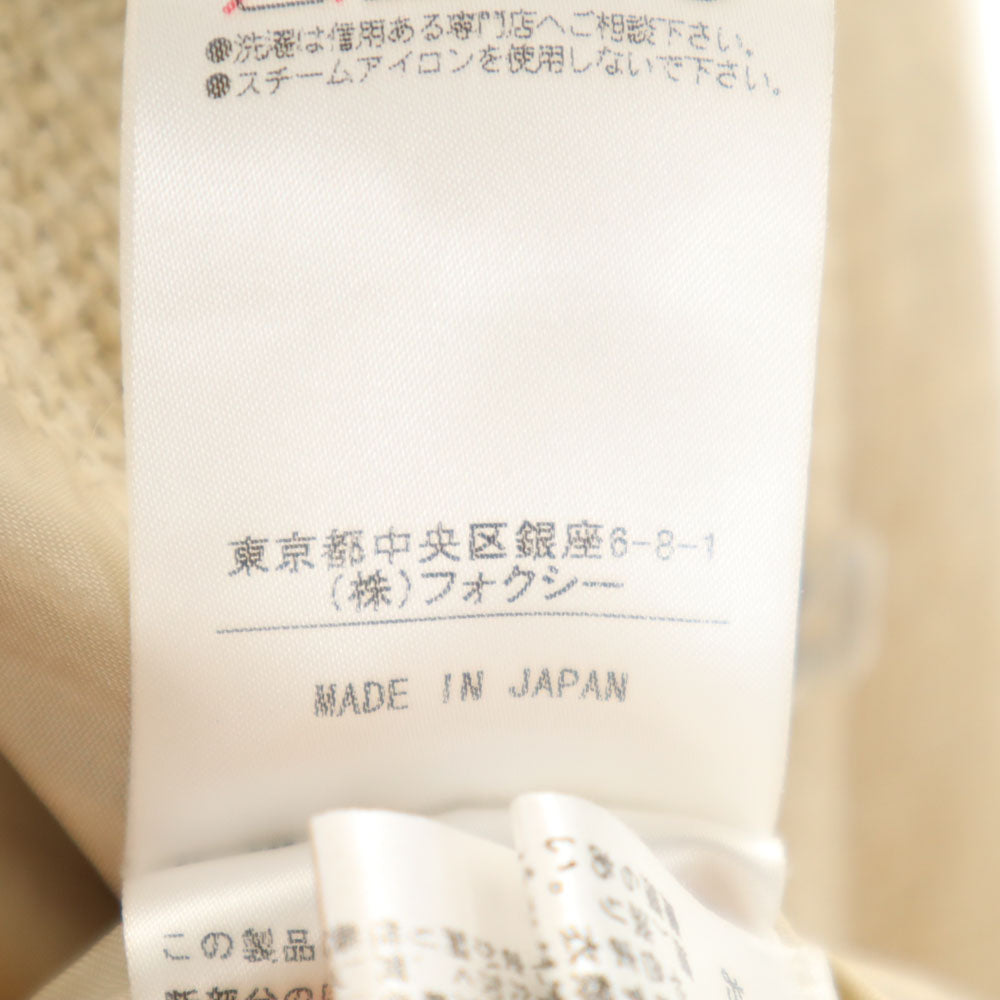 FOXEY フォクシー 日本製 7分袖 バスケットウィーブ ノーカラージャケット 38 ベージュ レディース