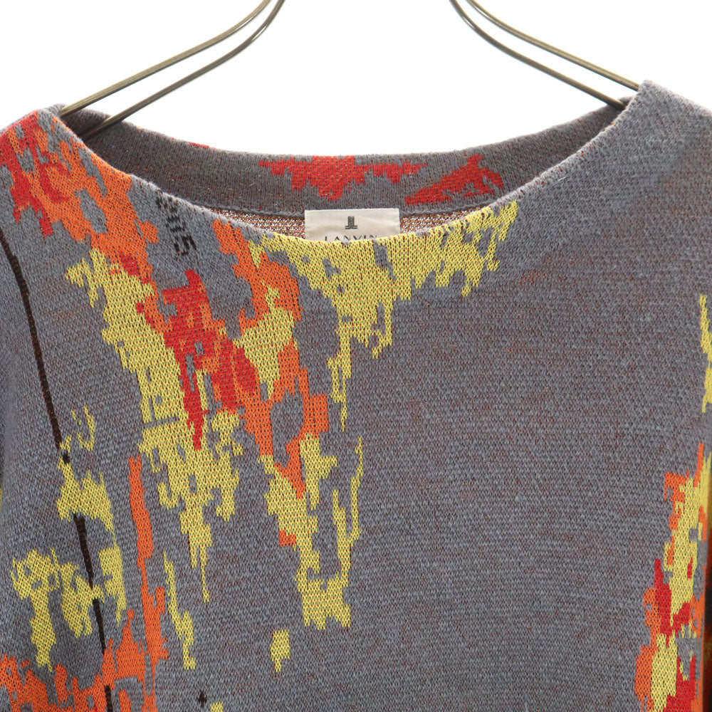 LANVIN en Bleu ランバンオンブルー リネンブレンド 総柄 長袖 ニット 48 チャコールグレー セーター レディース