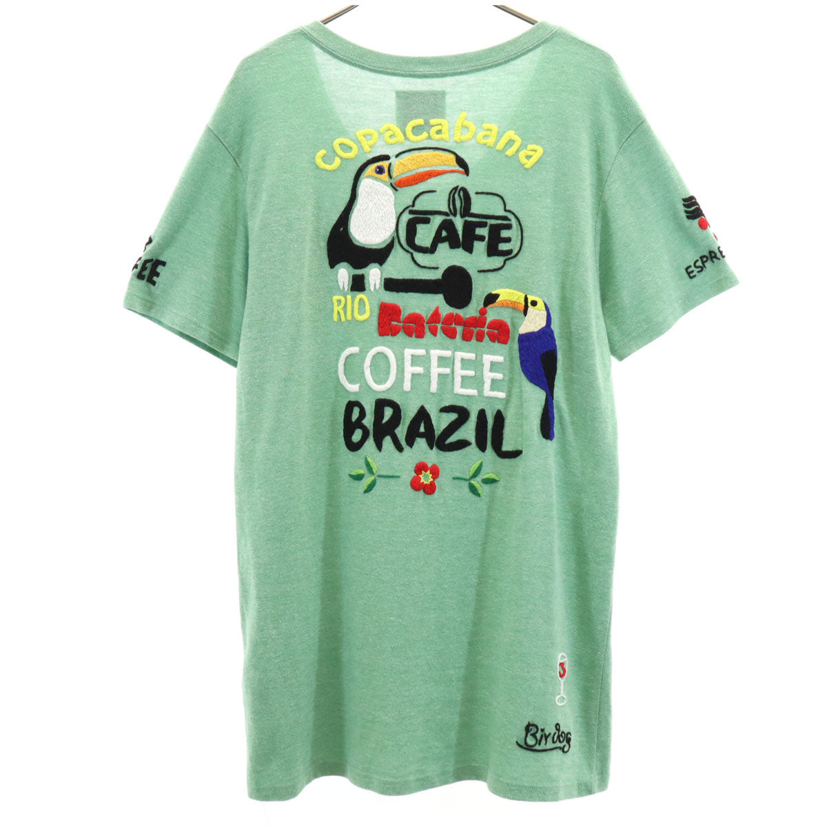 Birdog バードッグ バッグ COFFEE 刺繍 半袖 Vネック Tシャツ L グリーン レディース