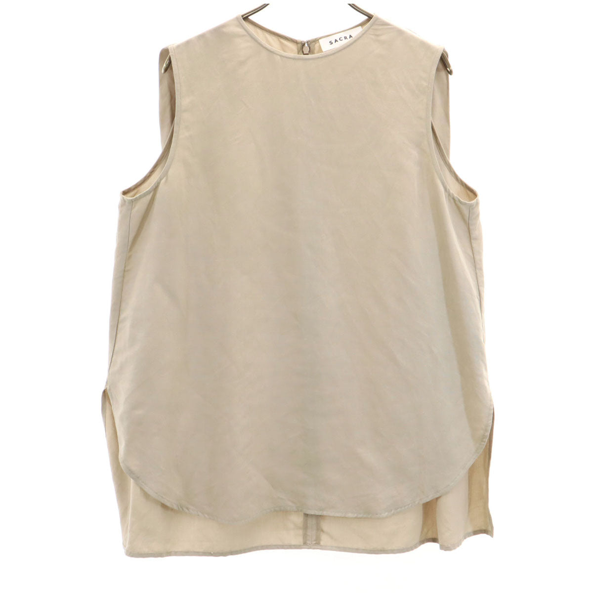 sacra サクラ 日本製 リネンブレンド ノースリーブ シャツ 38 グレージュ レディース