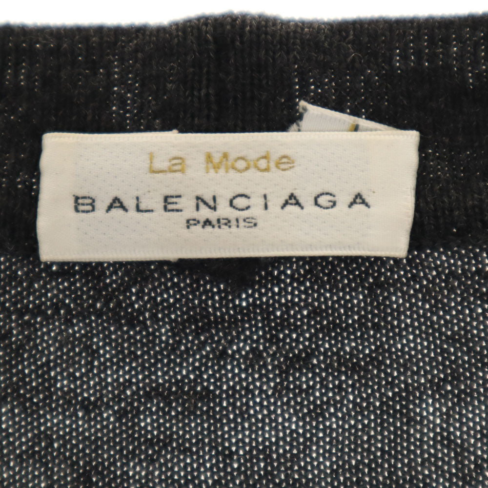 BALENCIAGA バレンシアガ 90s イタリア製 オールド 長袖 Vネック ニットカーディガン チャコールグレー ケーブル レディース