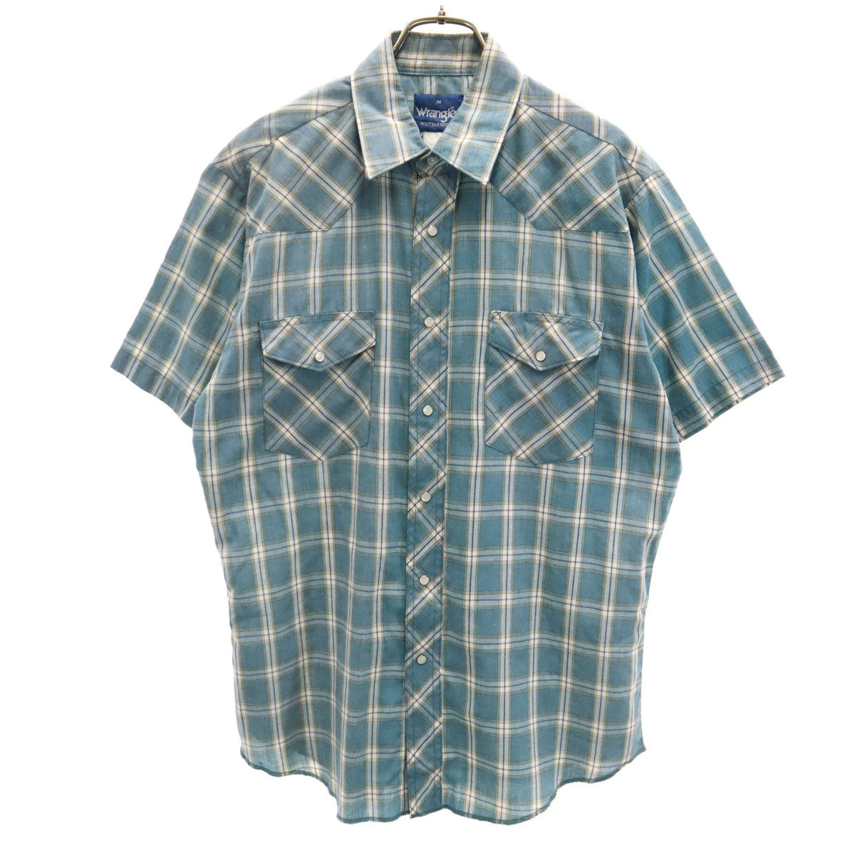 Wrangler ラングラー 90s オールド チェック柄 半袖 ウエスタンシャツ M グリーン系 メンズ