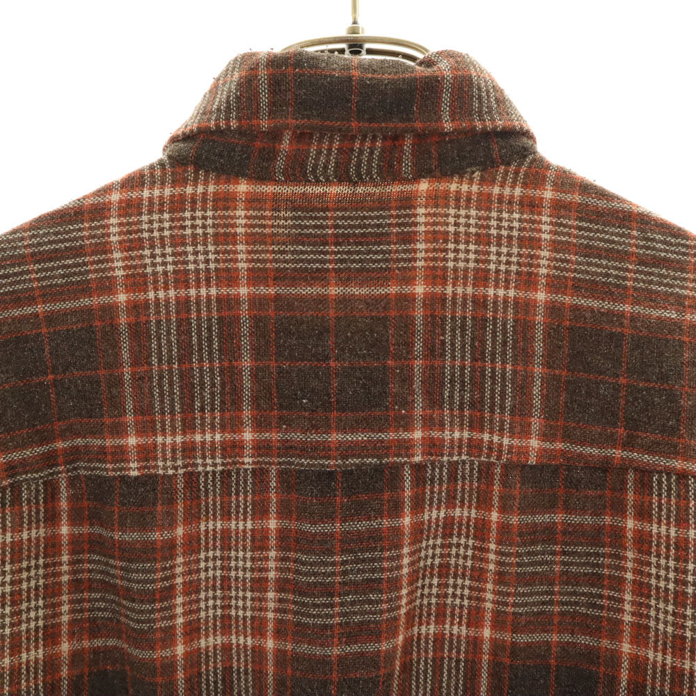 Sears シアーズ 80s リネンブレンド ヴィンテージ チェック柄 長袖 シャツ M ブラウン SportsWear メンズ