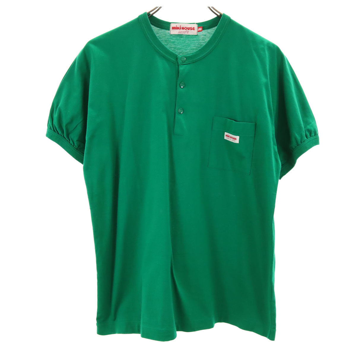 mikihouse ミキハウス バックロゴ 半袖 ヘンリーネック Tシャツ M グリーン メンズ