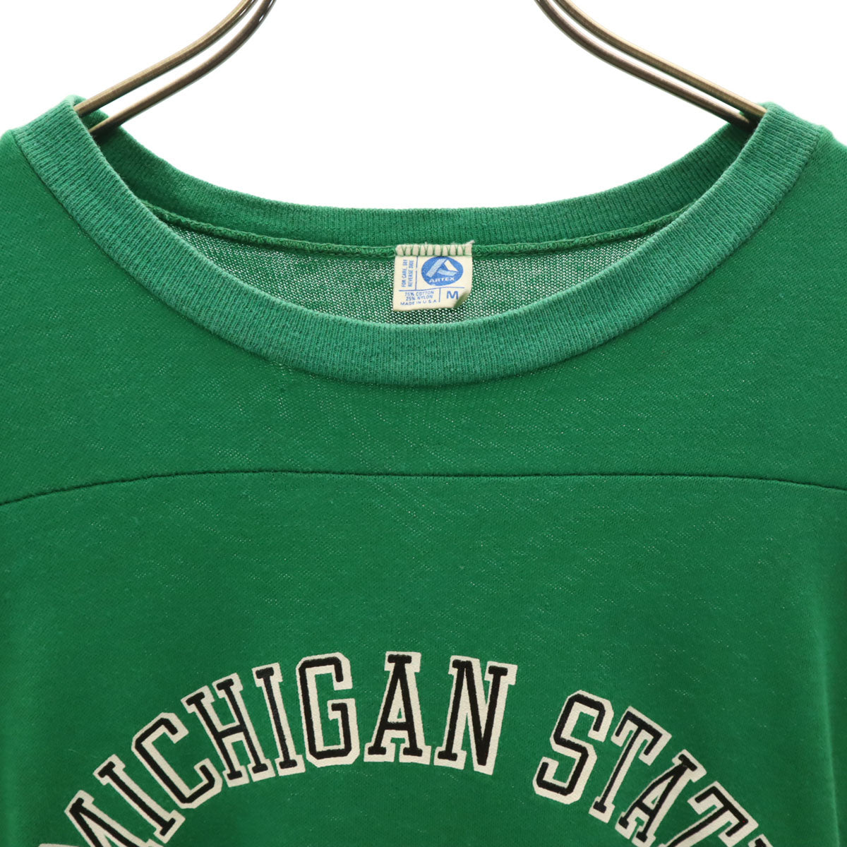 ARTEX アルテックス 70s 80s USA製 ヴィンテージ NCAA ミシガンステート スパルタンズ 半袖 アメフト Tシャツ M グリーン メンズ