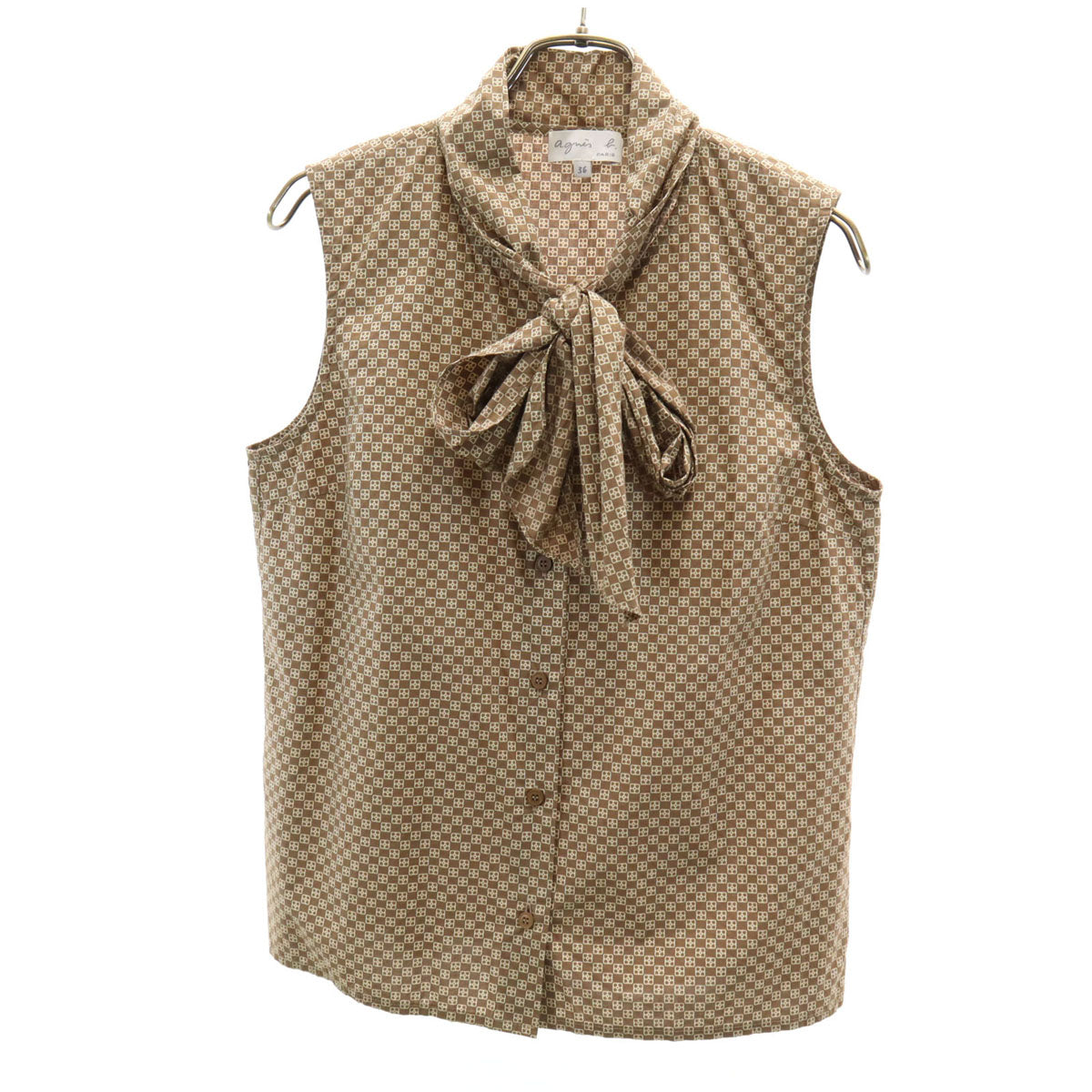 agnes b. アニエスベー 総柄 ノースリーブ シャツ 36 ブラウン レディース