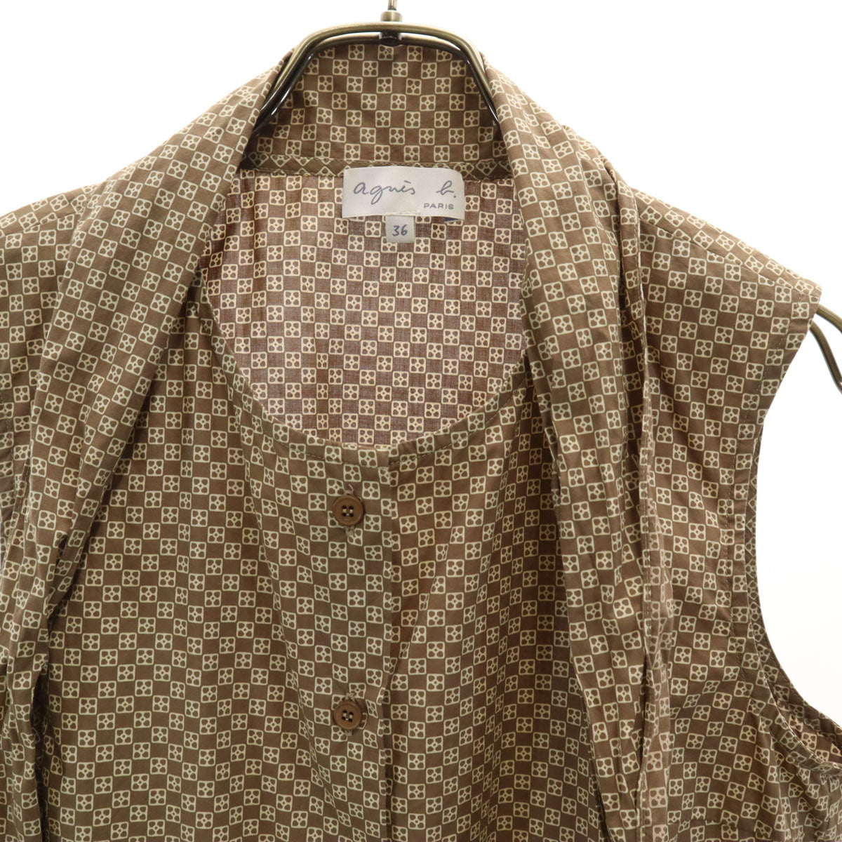 agnes b. アニエスベー 総柄 ノースリーブ シャツ 36 ブラウン レディース