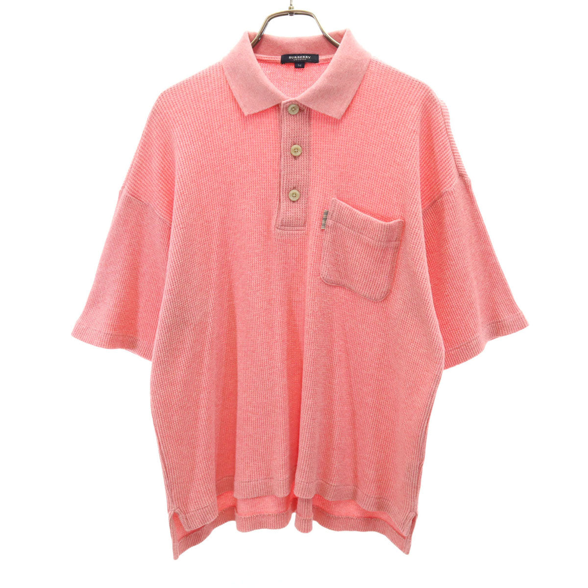 BURBERRY LONDON バーバリーロンドン 日本製 半袖 サーマルニット ポロシャツ M ピンク系 三陽商会 メンズ