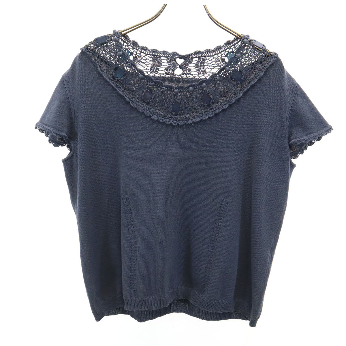 Leilian レリアン フレンチスリーブ ニット 13 チャコールネイビー レディース