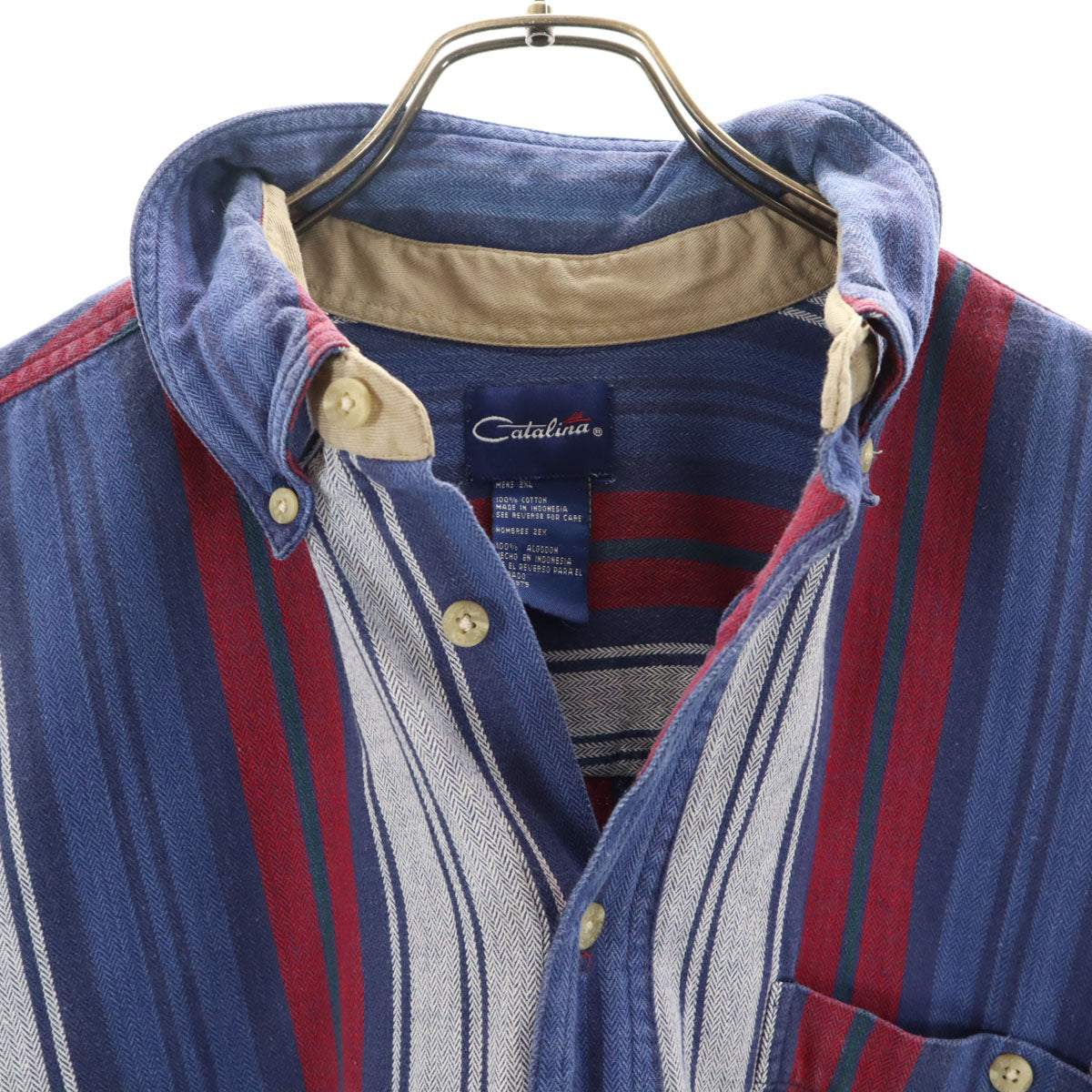Catalina カタリナ 90s 00s オールド ストライプ柄 半袖 ボタンダウンシャツ 2XL ネイビー系 ビッグサイズ メンズ