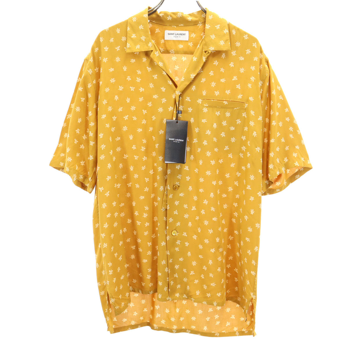 未使用 SAINT LAURENT サンローラン イタリア製 花柄 半袖 オープンカラーシャツ 38 黄土色 531956 Y2C91 メンズ