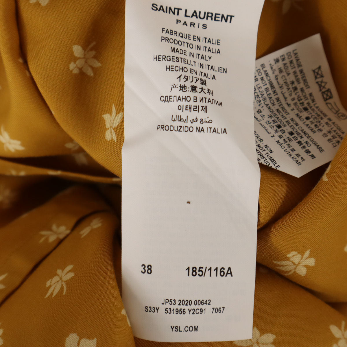 未使用 SAINT LAURENT サンローラン イタリア製 花柄 半袖 オープンカラーシャツ 38 黄土色 531956 Y2C91 メンズ