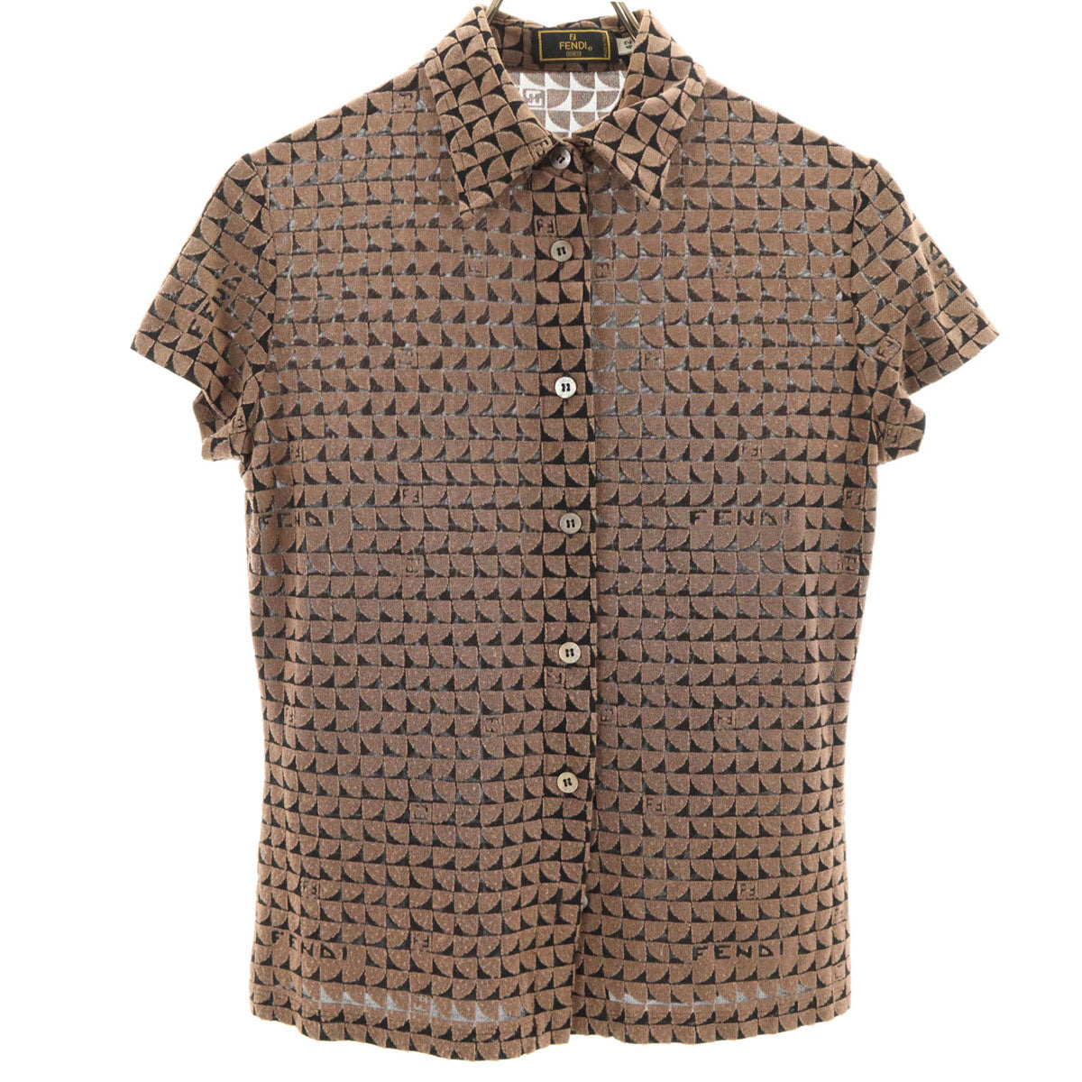 FENDI フェンディ 90s イタリア製 オールド 総柄 半袖 シャツ 42 ブラウン レディース