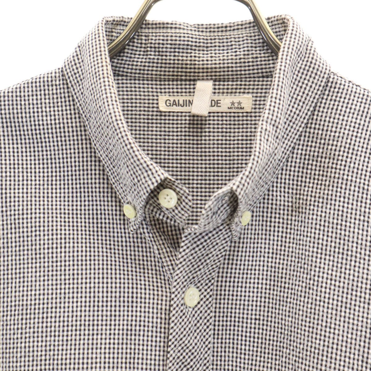 GAIJIN MADE ガイジンメイド 日本製 5分袖 シアサッカー ボタンダウンシャツ M ブラック メンズ