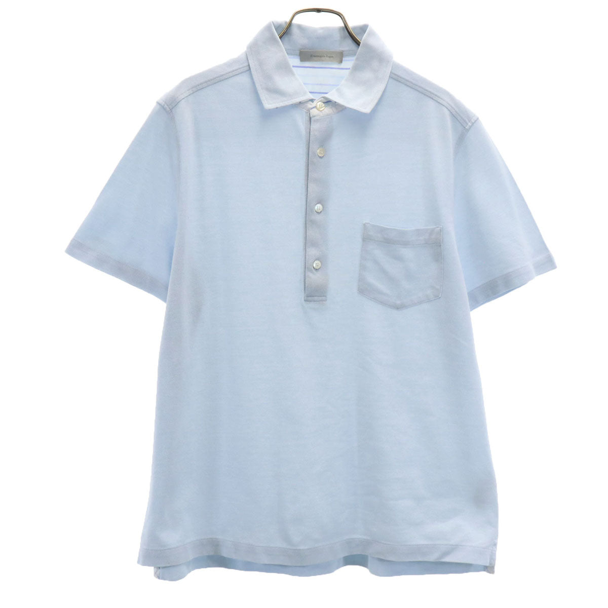 Ermenegildo Zegna エルメネジルドゼニア イタリア製 半袖 ポロシャツ M 水色 鹿の子地 メンズ