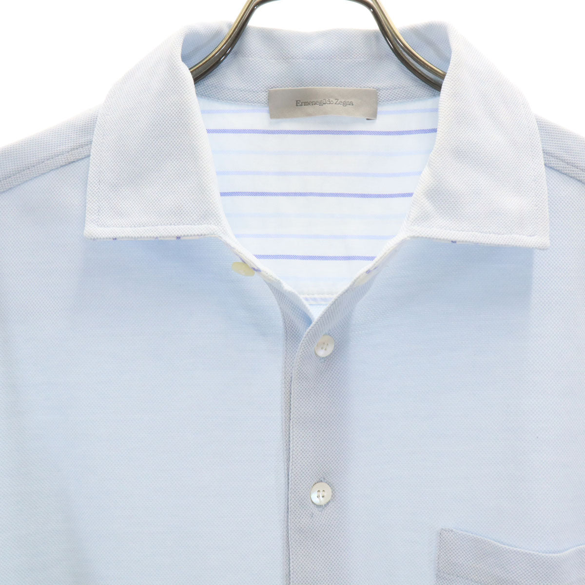 Ermenegildo Zegna エルメネジルドゼニア イタリア製 半袖 ポロシャツ M 水色 鹿の子地 メンズ
