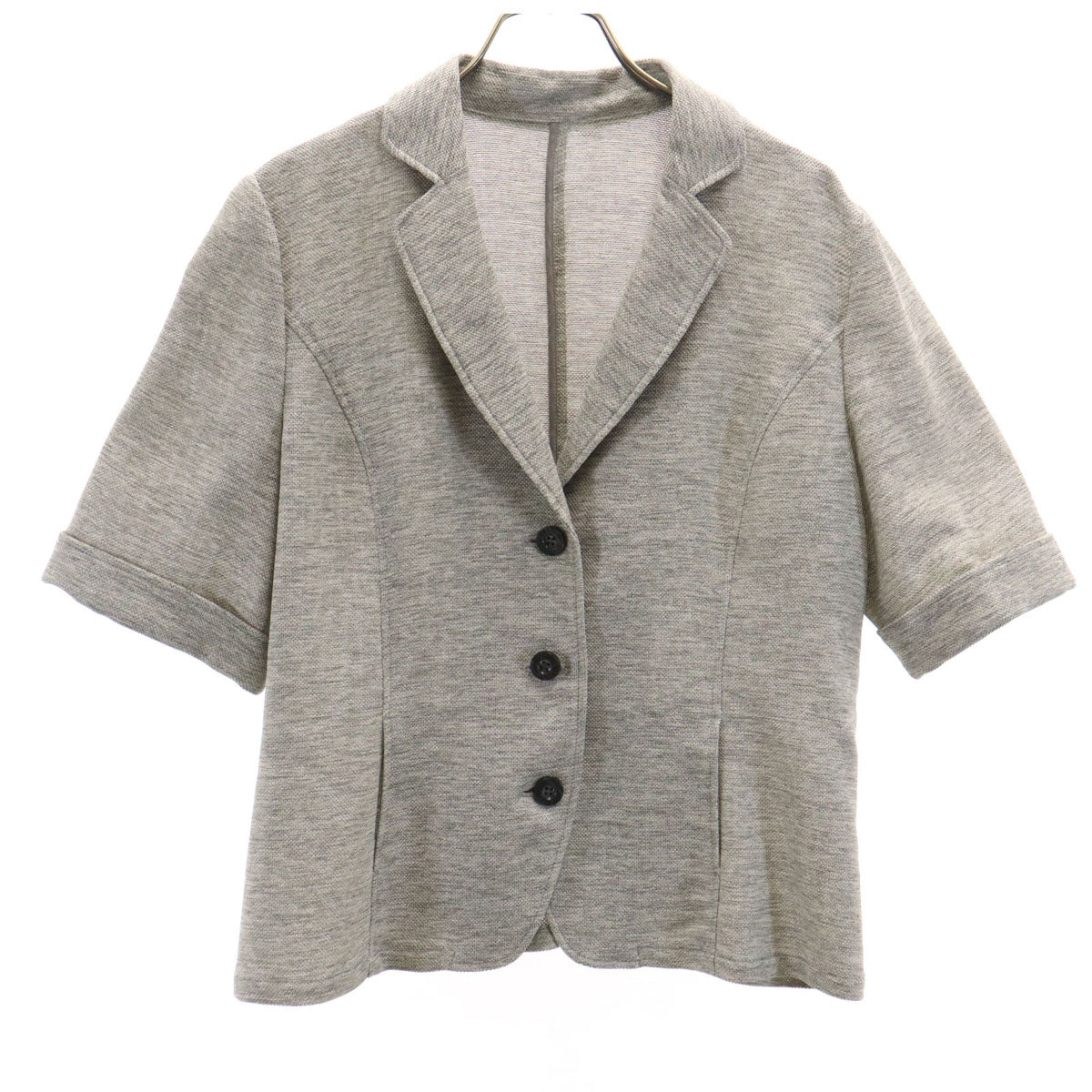 Leilian レリアン 日本製 半袖 ジャケット 13 グレー レディース