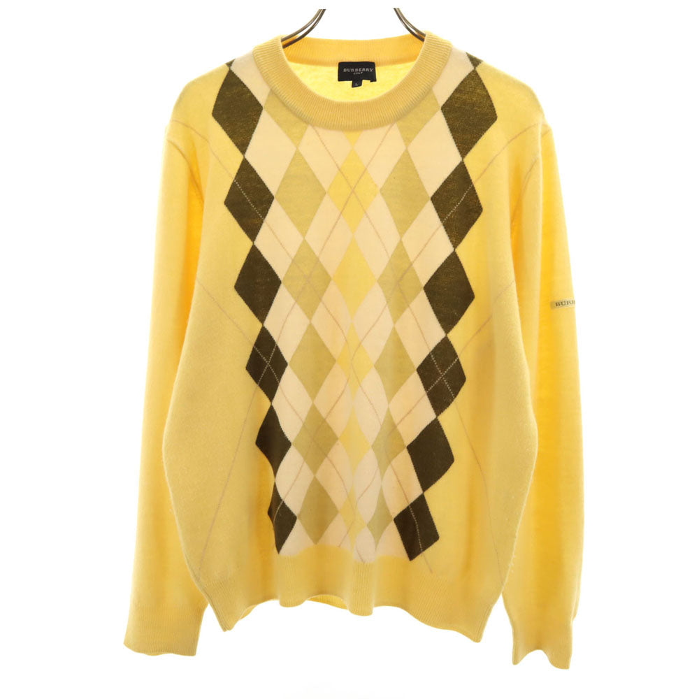 BURBERRY GOLF バーバリーゴルフ ウール100% アーガイル柄 ゴルフ 長袖 セーター L イエロー系 ニット レディース