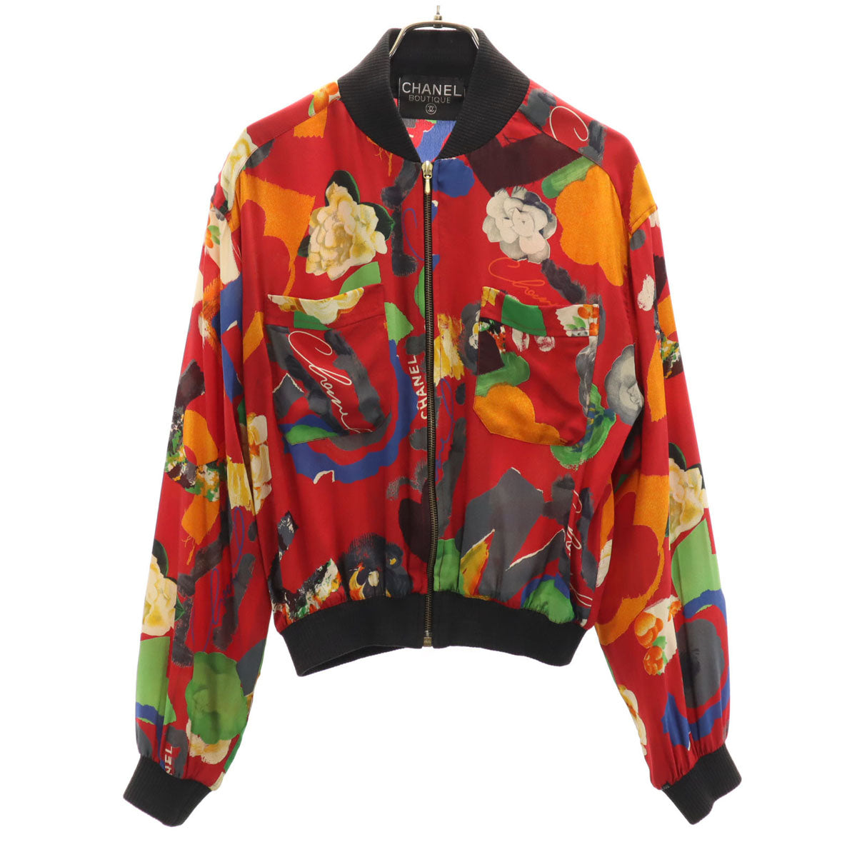CHANEL BOUTIQUE シャネル ブティック ヴィンテージ 総柄 ブルゾン レッド ジャケット ririジップ レディース