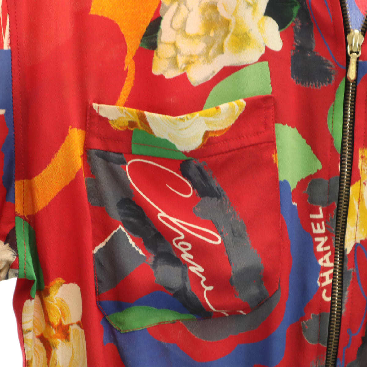 CHANEL BOUTIQUE シャネル ブティック ヴィンテージ 総柄 ブルゾン レッド ジャケット ririジップ レディース
