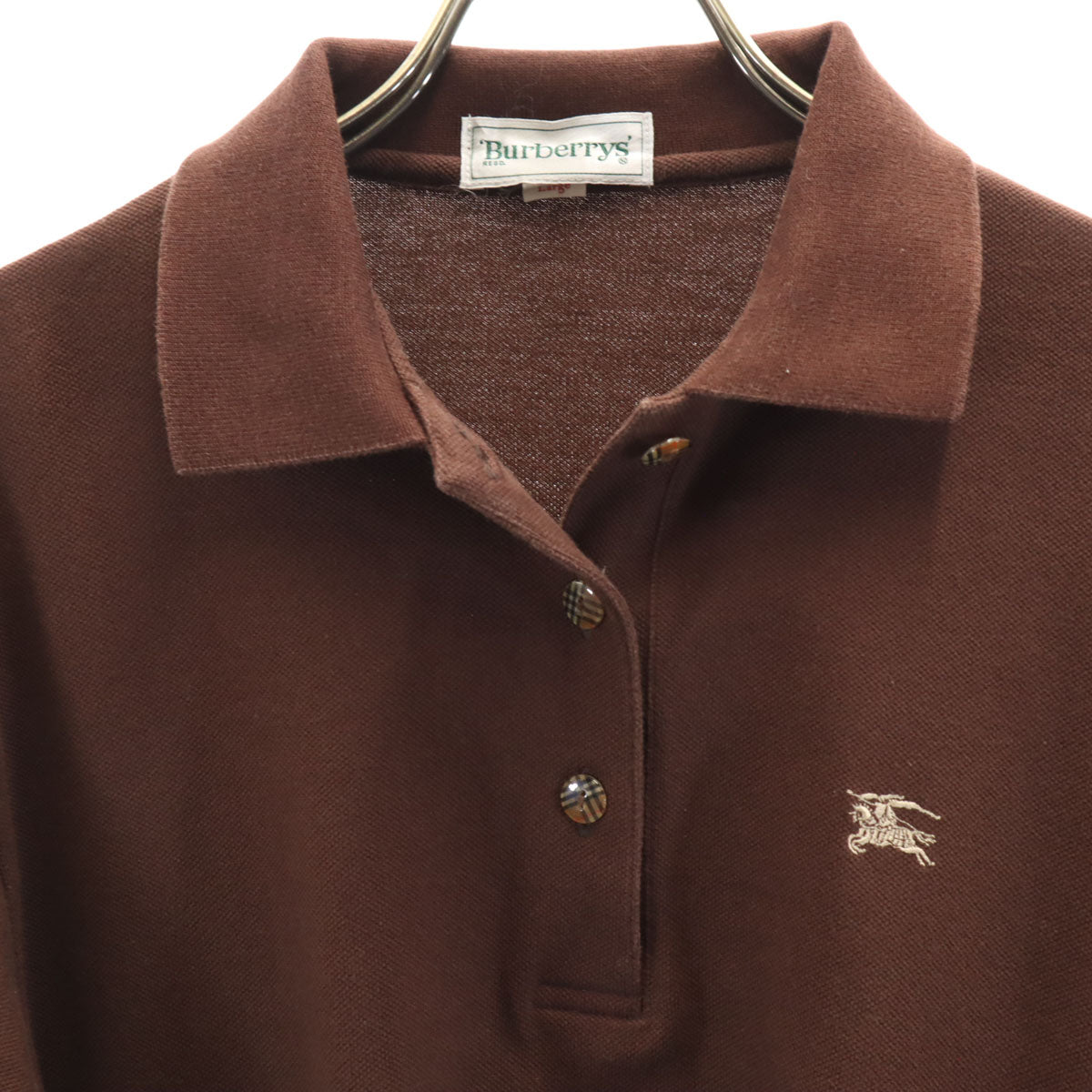 Burberrys バーバリーズ 90s 日本製 オールド 長袖 ポロシャツ L ブラウン 三陽商会 鹿の子 レディース