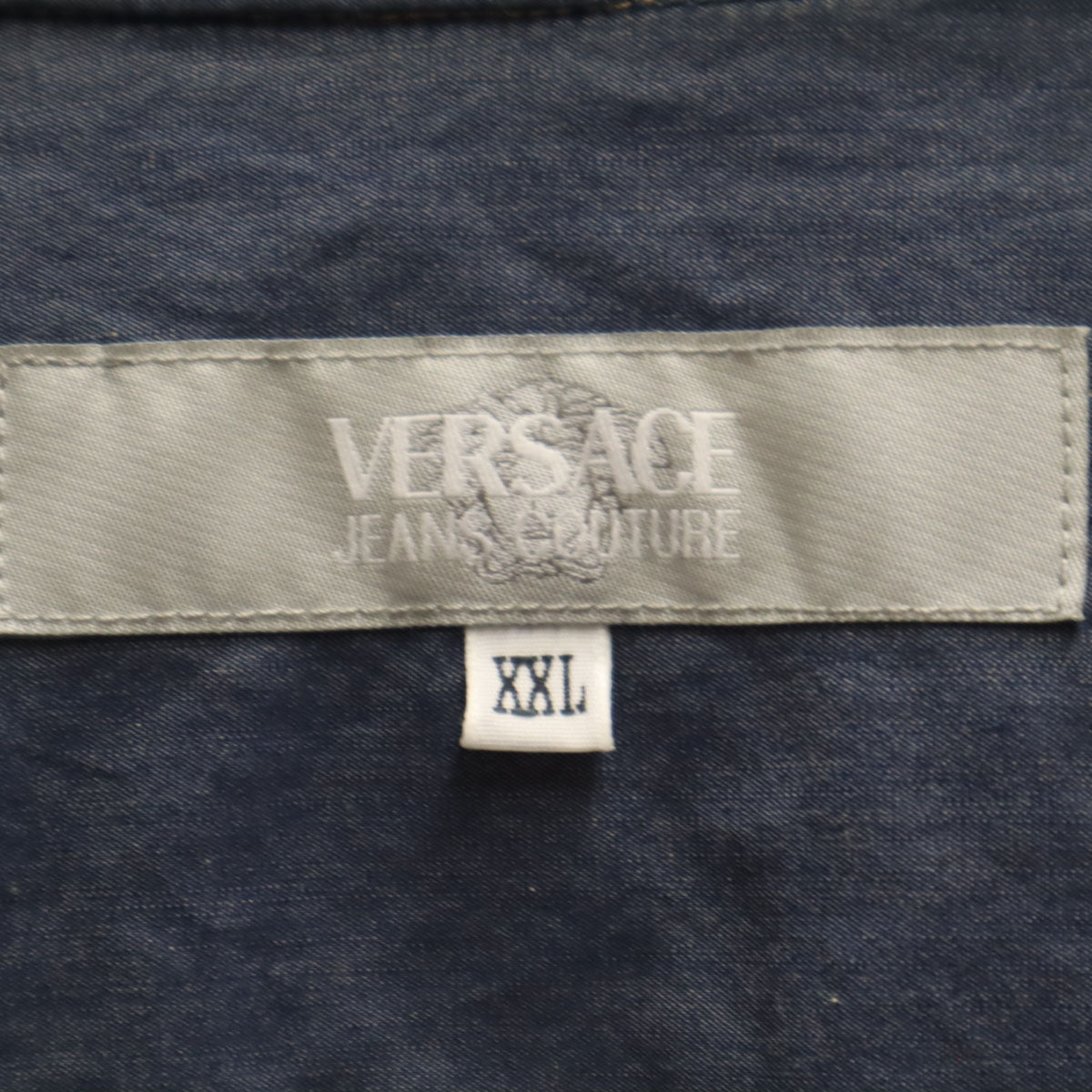 VERSACE JEANS COUTURE ヴェルサーチ ジーンズ クチュール イタリア製 長袖 シャンブレーシャツ XXL ネイビー ビッグサイズ メンズ
