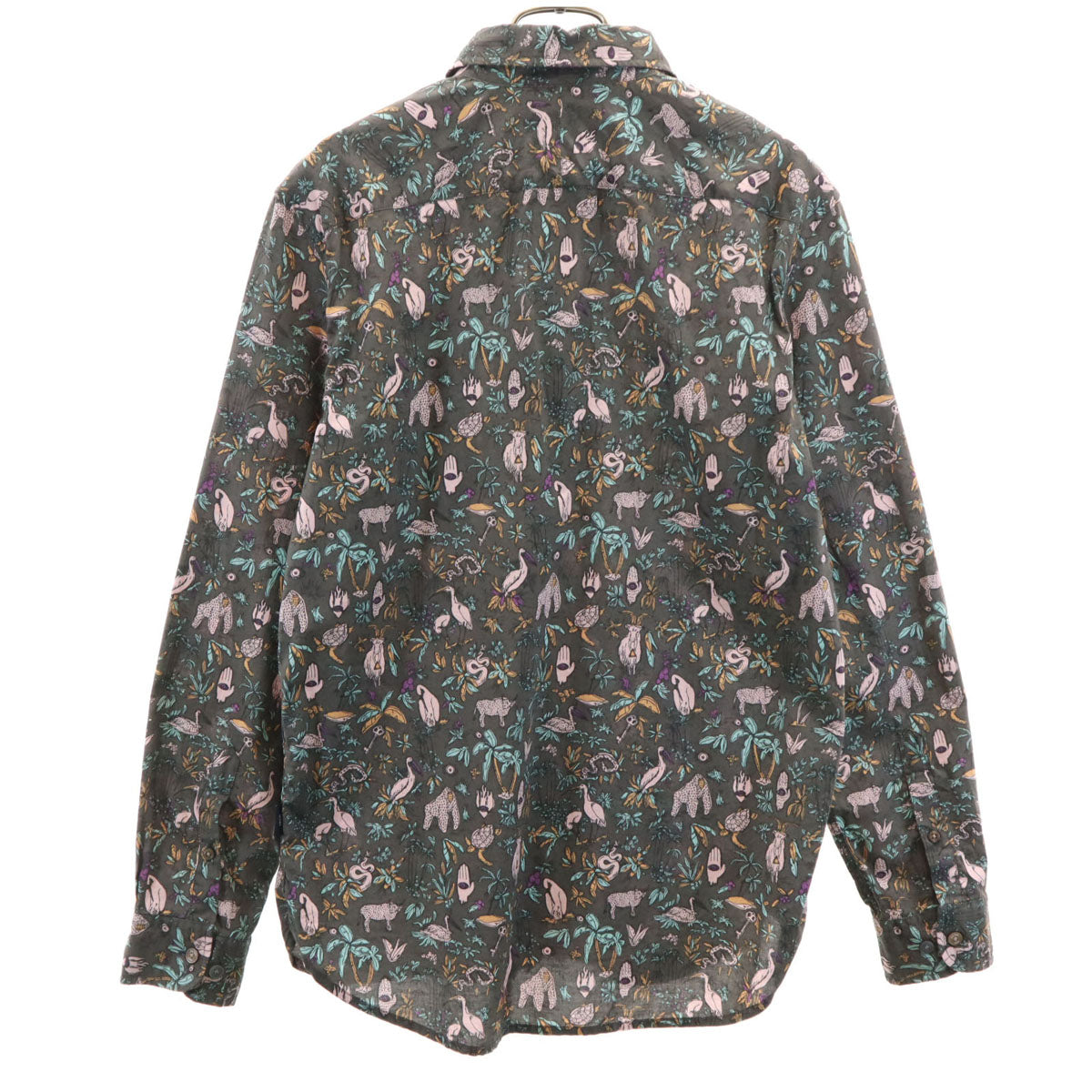 Paul Smith JEANS ポールスミスジーンズ アニマル柄 長袖 コットンシャツ L チャコールグレー メンズ