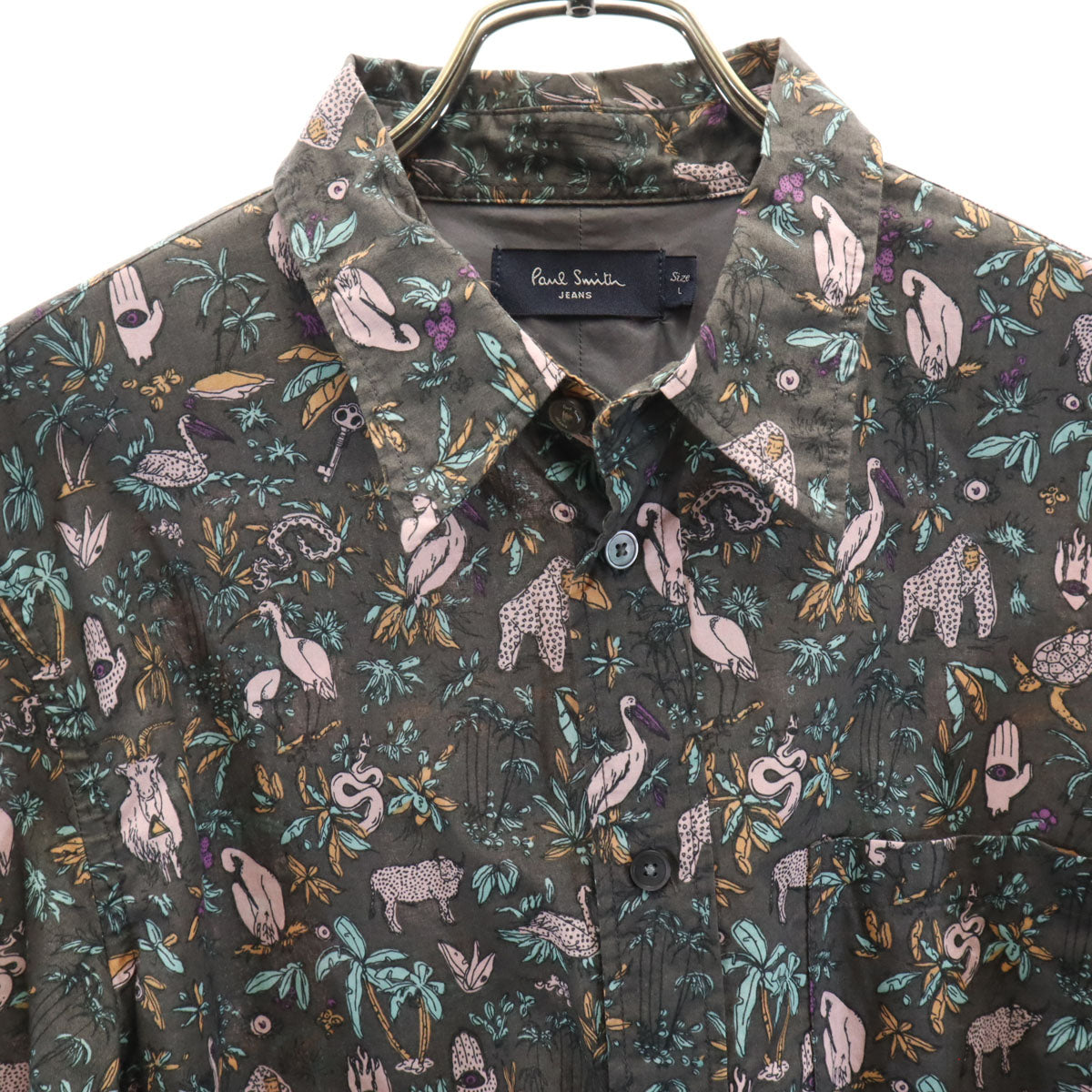 Paul Smith JEANS ポールスミスジーンズ アニマル柄 長袖 コットンシャツ L チャコールグレー メンズ