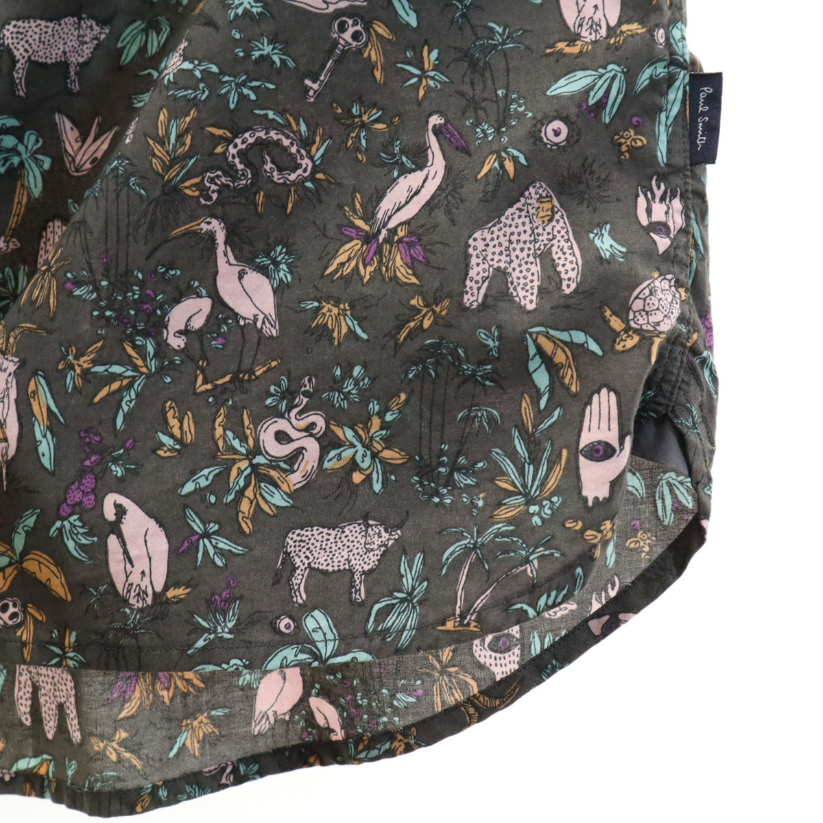 Paul Smith JEANS ポールスミスジーンズ アニマル柄 長袖 コットンシャツ L チャコールグレー メンズ