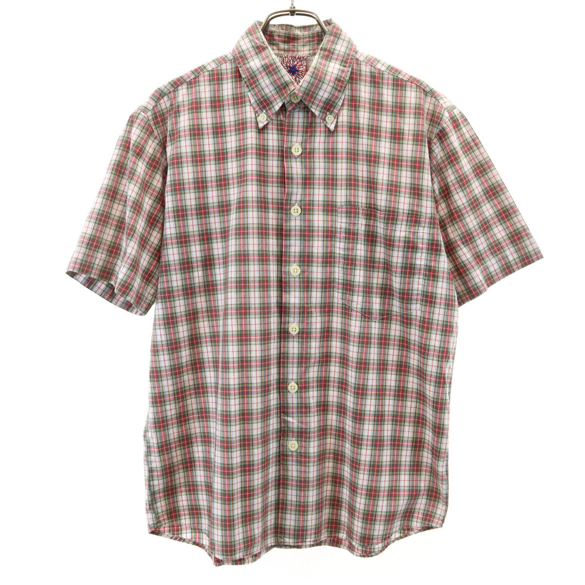 PHENOMENON フェノメノン 日本製 チェック柄 半袖 ボタンダウンシャツ M 赤系 メンズ