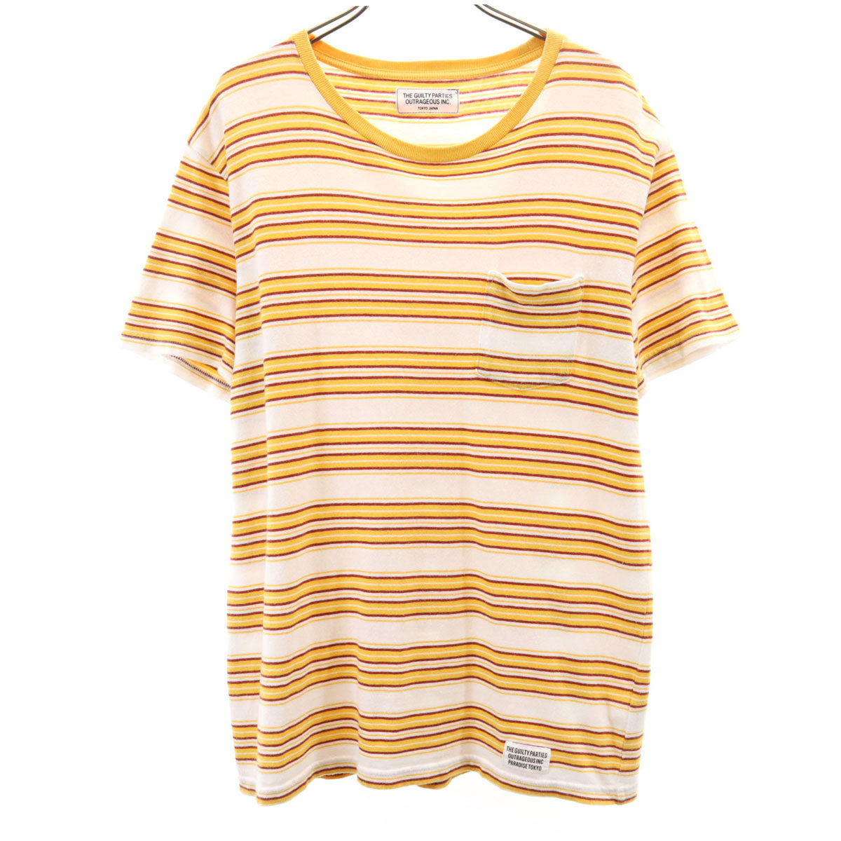WACKO MARIA ワコマリア 日本製 ボーダー柄 半袖 Tシャツ L イエロー系 THE GUILTY PARTIES OUTRAGEOUS INC. ポケT メンズ