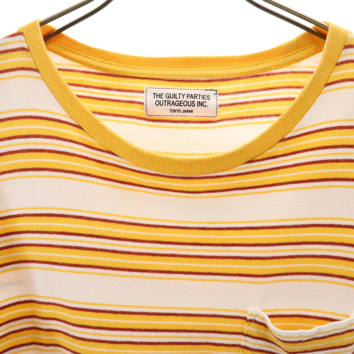 WACKO MARIA ワコマリア 日本製 ボーダー柄 半袖 Tシャツ L イエロー系 THE GUILTY PARTIES OUTRAGEOUS INC. ポケT メンズ
