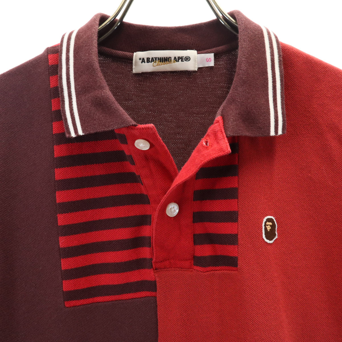 A BATHING APE アベイシングエイプ 日本製 半袖 ポロシャツ S ボルドー系 CLASSICS 鹿の子地 レディース