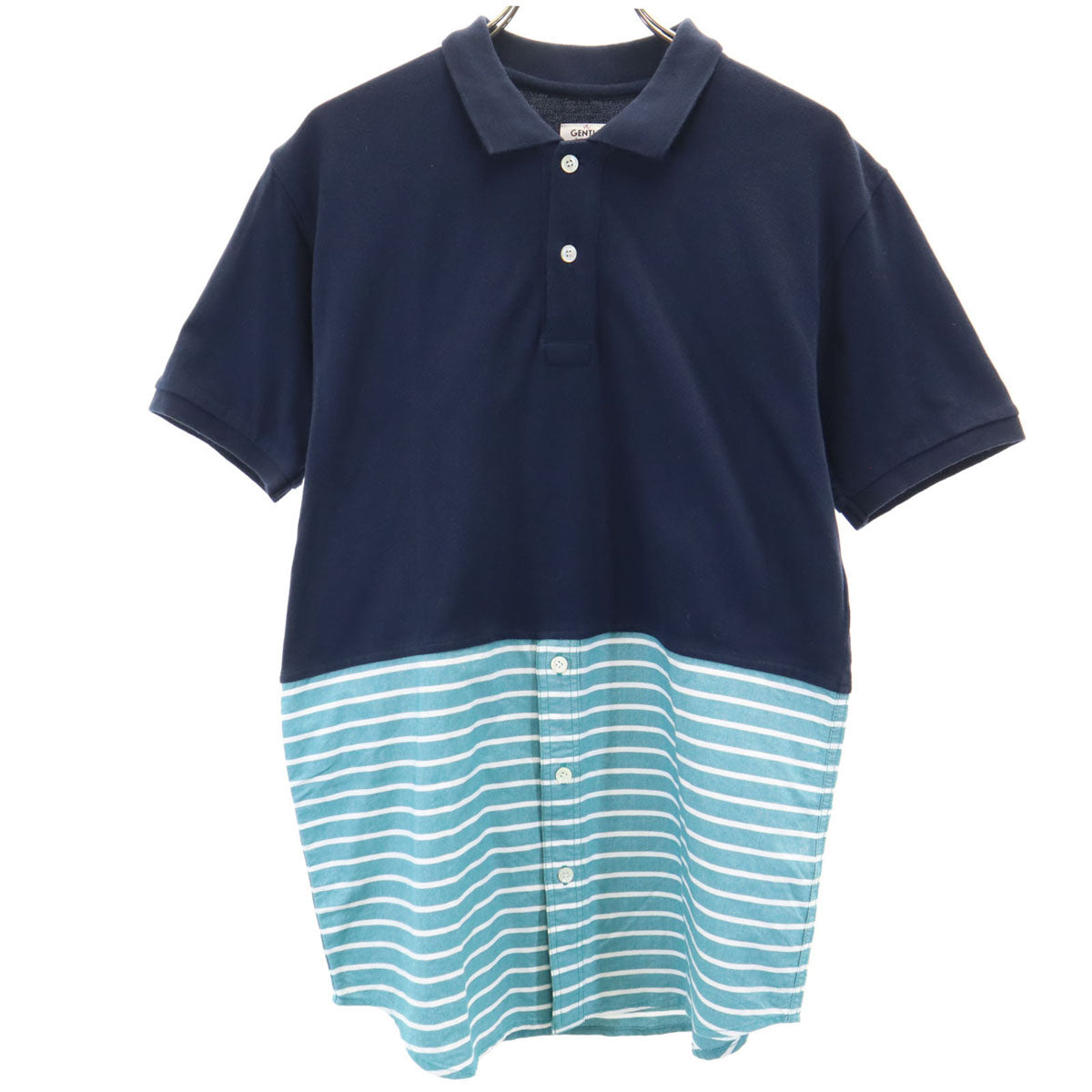 Mr.GENTLEMAN ミスタージェントルマン 日本製 ボーダー柄 半袖 ポロシャツ M ネイビー 鹿の子 メンズ