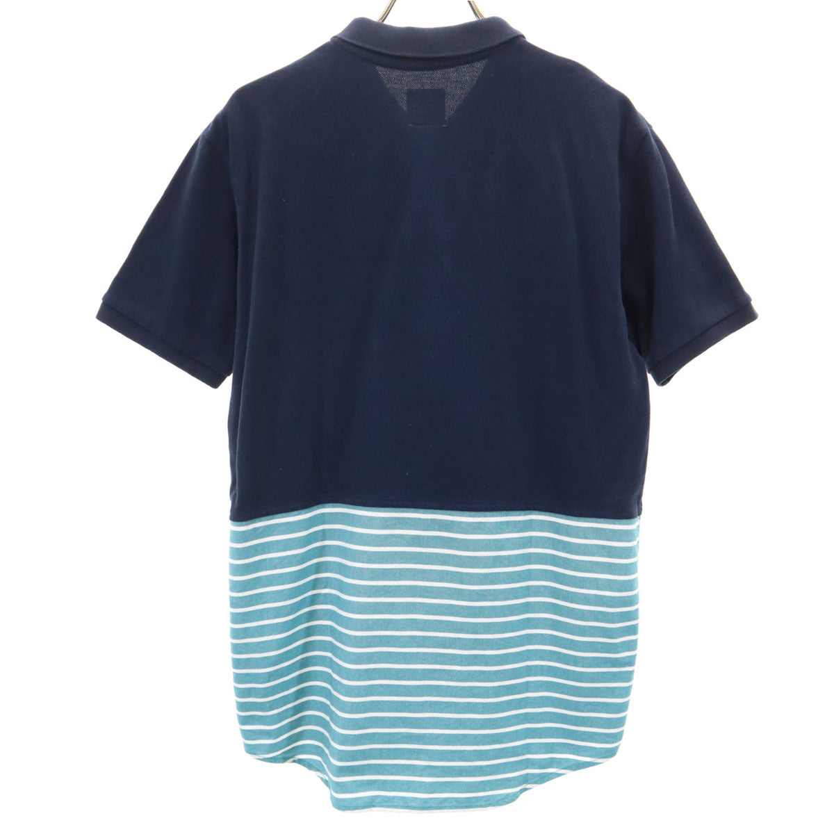 Mr.GENTLEMAN ミスタージェントルマン 日本製 ボーダー柄 半袖 ポロシャツ M ネイビー 鹿の子 メンズ