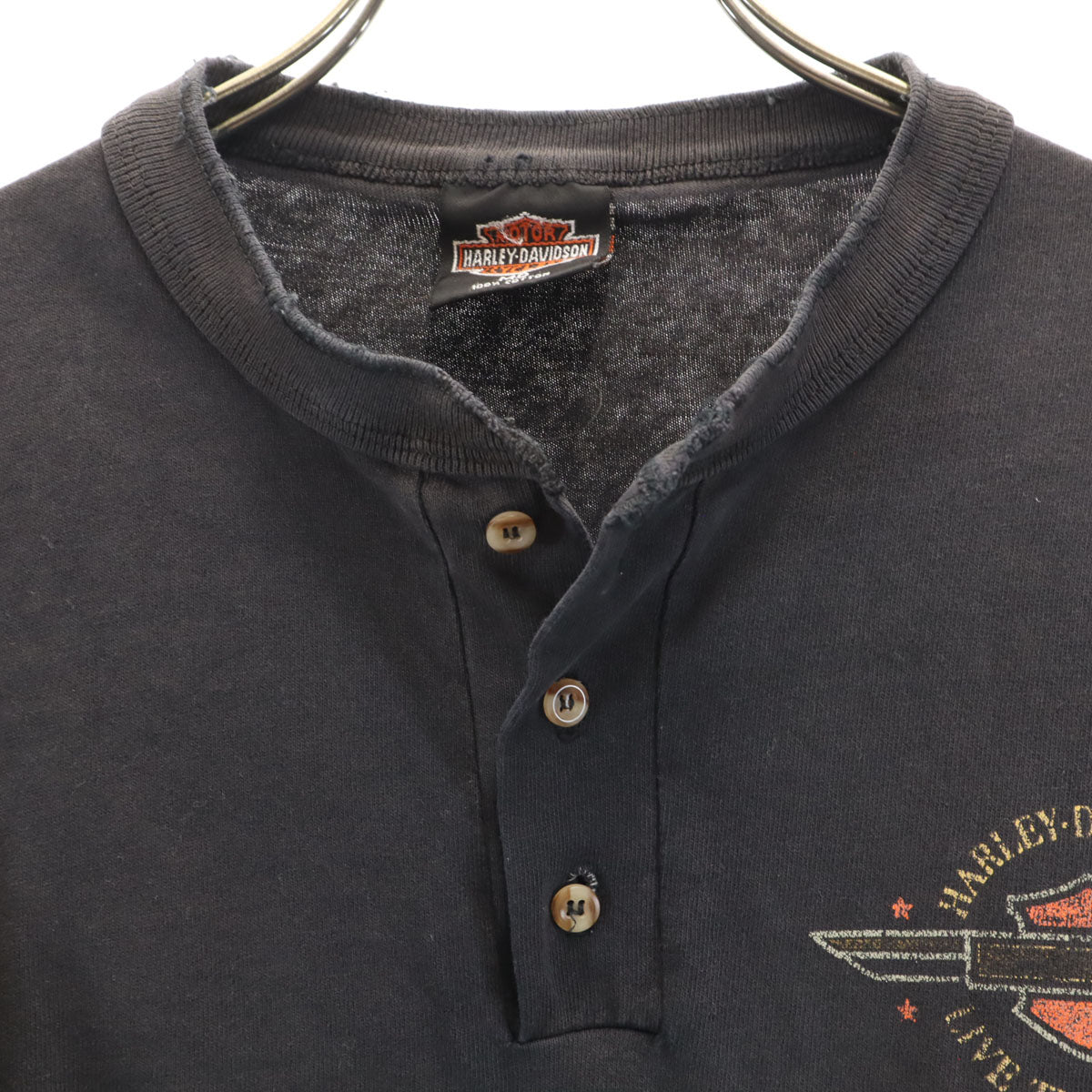 HARLEY DAVIDSON ハーレーダビッドソン 半袖 ヘンリーネック Tシャツ MD 黒 メンズ