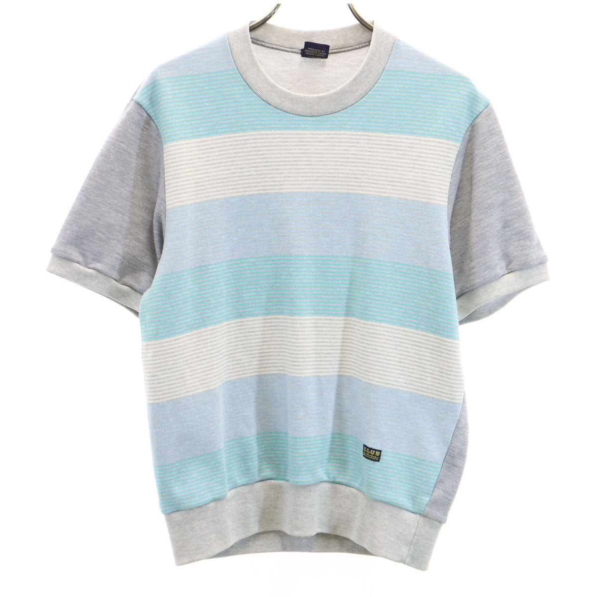 CLUB adidas クラブ アディダス 70s 80s ヴィンテージ ボーダー柄 半袖 スウェット S グレー デサント メンズ