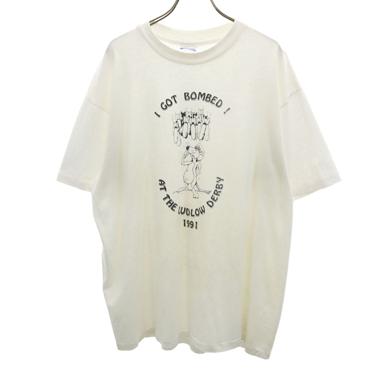 Hanes ヘインズ 90s USA製 オールド マウスプリント 半袖 Tシャツ XL ホワイト シングルステッチ メンズ